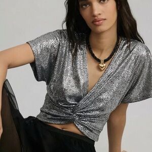 bishop + young Shimmering Silver Crop Top